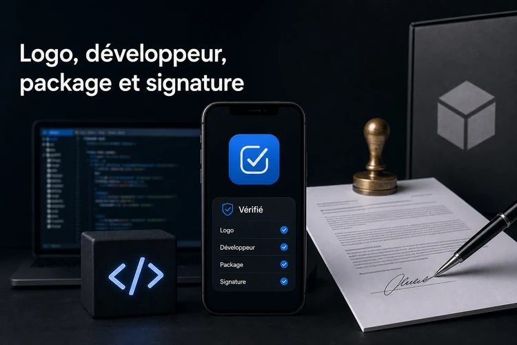 Logo, développeur, package et signature